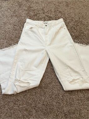 Zara White Distressed Women's Jeans High-Rise Fit